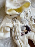 سرهمی نوزادی کلاهدار تو کرک خرسی(سفید) - تصویر 2