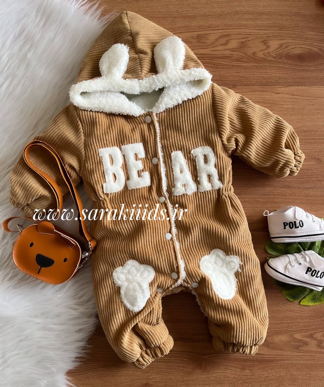 9576 سرهمی نوزادی زمستانه کبریتی داخل تدیطرح bear (قهوه ای) - تصویر 1