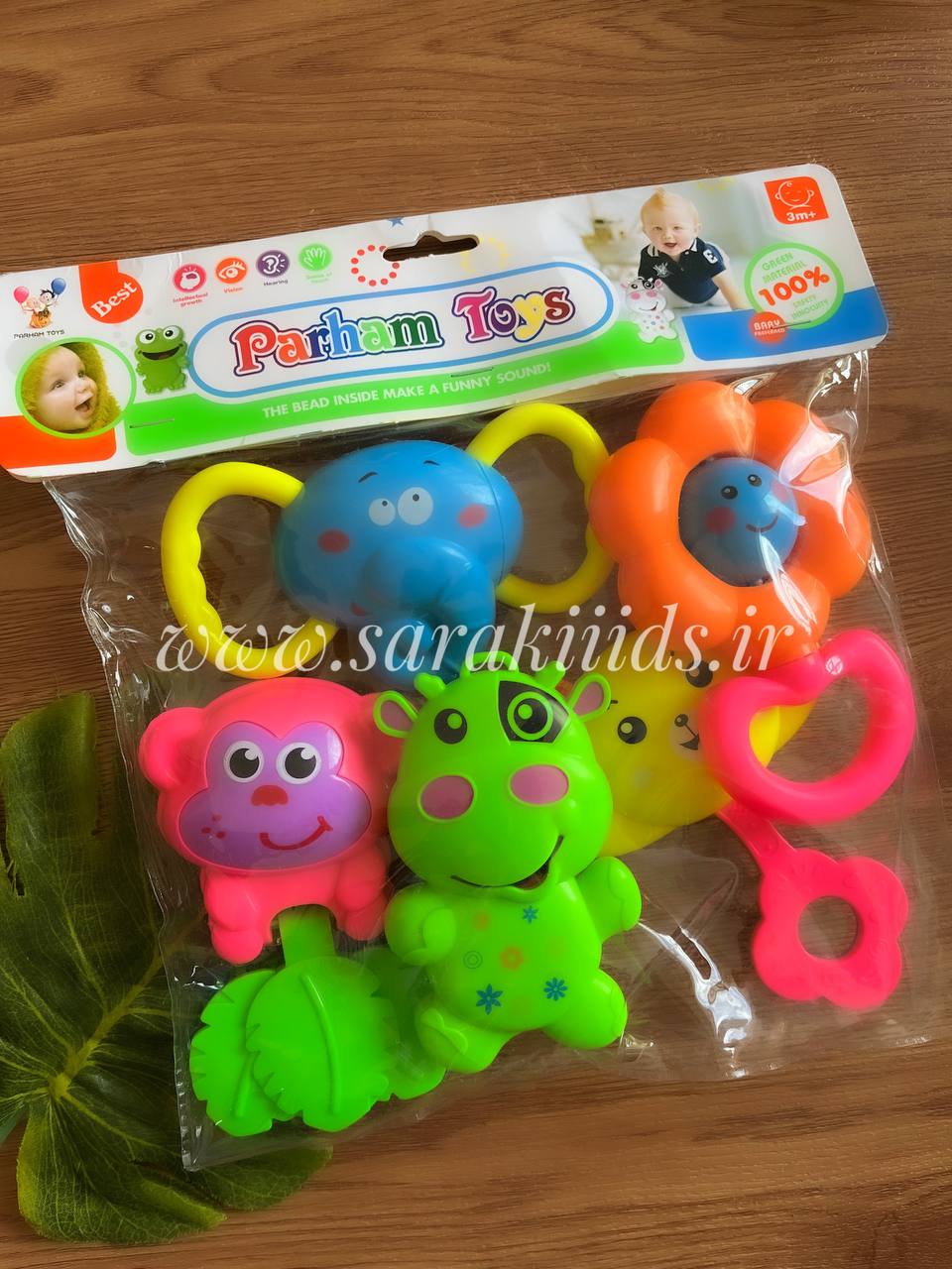 SK28164.بزرگ جغجغه مدل حیوانات و گل بسته 5 عددی - تصویر 1