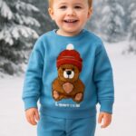 ست دو تکه خرس کلاه به سر نخ پنبه تیکه دوزی شده 🥰