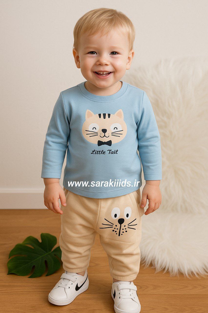 SK25138.1 دوتکه نخ پنبه گربه کوچولو😎(آستین بلند) - Image 1