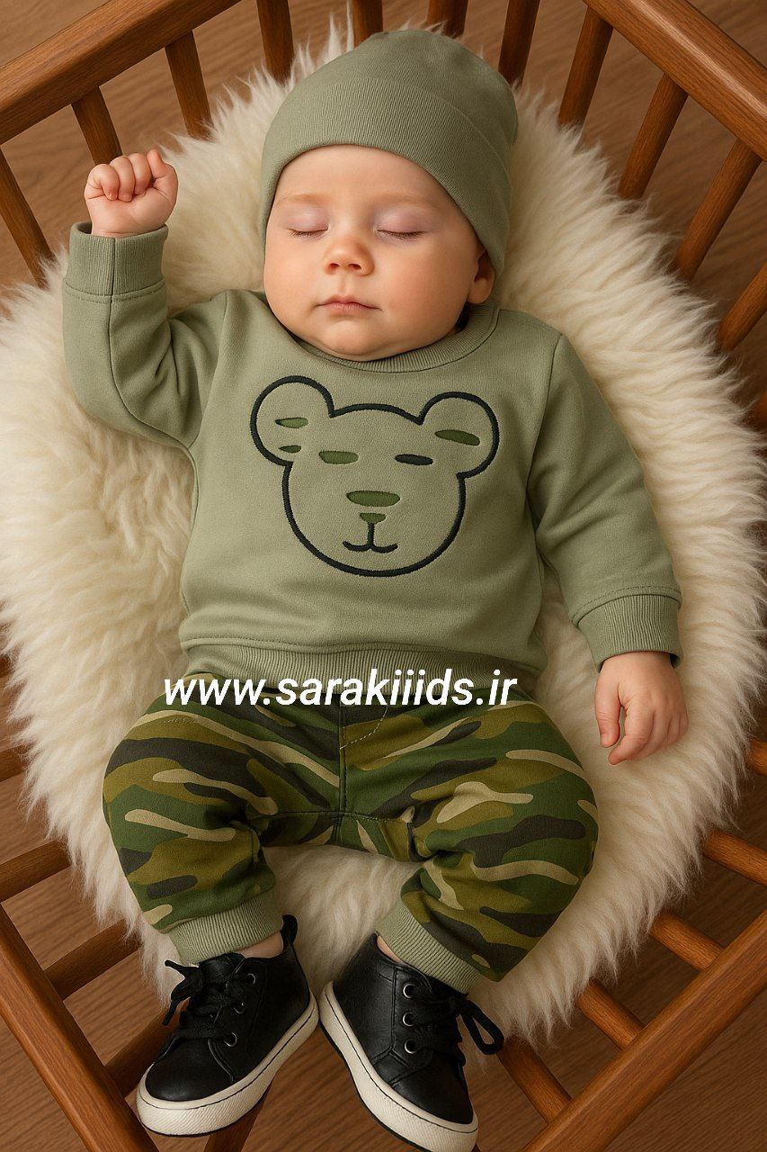 SK62718.1 بلوز شلوار نخ پنبه پسرانه طرح ارتشی🥰 - Image 1