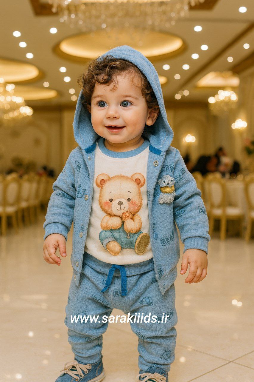 SK43223.آبئ 1 سه تکه کلاهدار خرس کوچولو🤩در دو رنگ✅ - Image 1