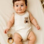بادی رکابی با شلوارک نخ پنبه خرس کوچولو🥹(ارسال 15 آذر )