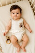 بادی آستین کوتاه با شلوارک نخ پنبه خرس کوچولو🥹(ارسال 31 شهریور )