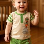 بلوز آستین کوتاه با شلوارک طرح جنگل