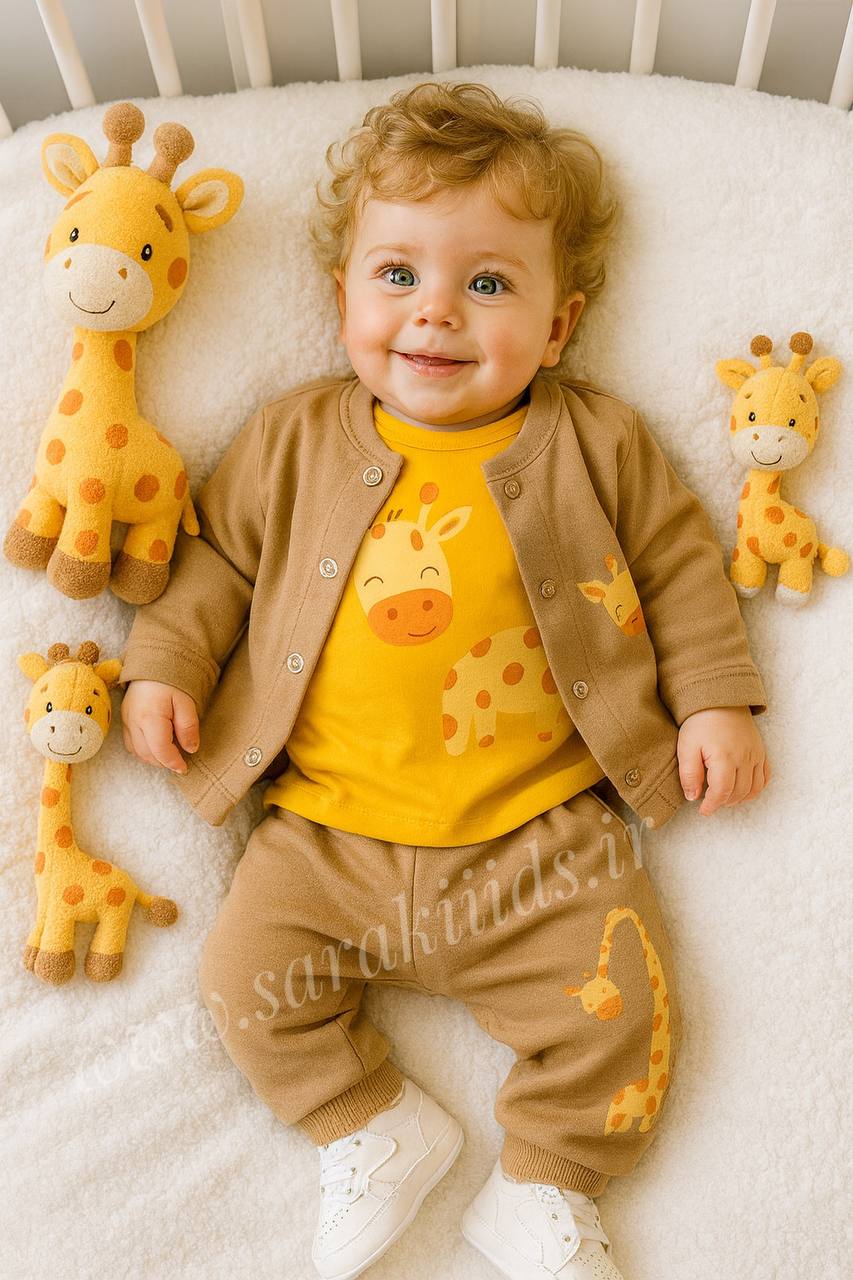 SK12397 سه تکه نخ پنبه اسپرت 🥳 (طرح زرافه) - Image 1