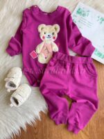 بادی شلوار نخ پنبه طرح برجسته😍(ارغوانی و سرخ آبی) - Image 3