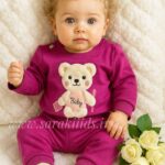 بادی شلوار نخ پنبه طرح برجسته😍(ارغوانی و سرخ آبی)