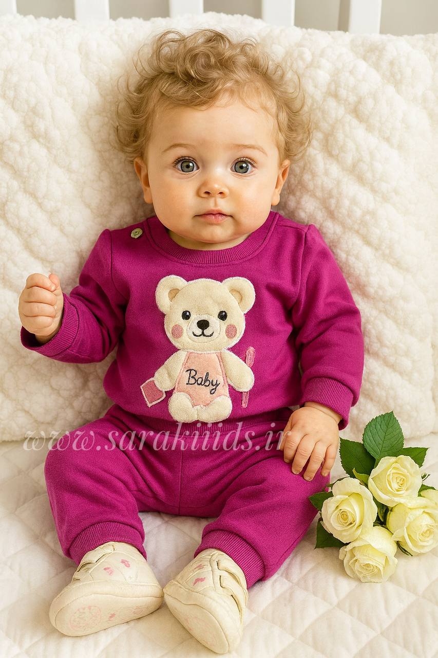 SK14688.ارغوانئ بادی شلوار نخ پنبه طرح برجسته😍(ارغوانی و سرخ آبی) - Image 1