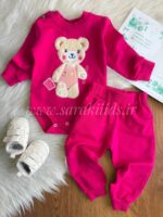 بادی شلوار نخ پنبه طرح برجسته😍(ارغوانی و سرخ آبی) - Image 2