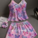 لباس خواب ساتن سه تکه (طرح پروانه)