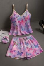 لباس خواب ساتن سه تکه (طرح پروانه)