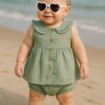 ست سارافون و شورت لباس نوزادی وارداتی طلاکوب مجلسی