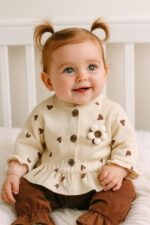 مانتوو شلوار دخترونه طرح قلب و پاپیون🤎