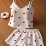 لباس خواب ساتن سه تکه🥹 (طرح قلب)