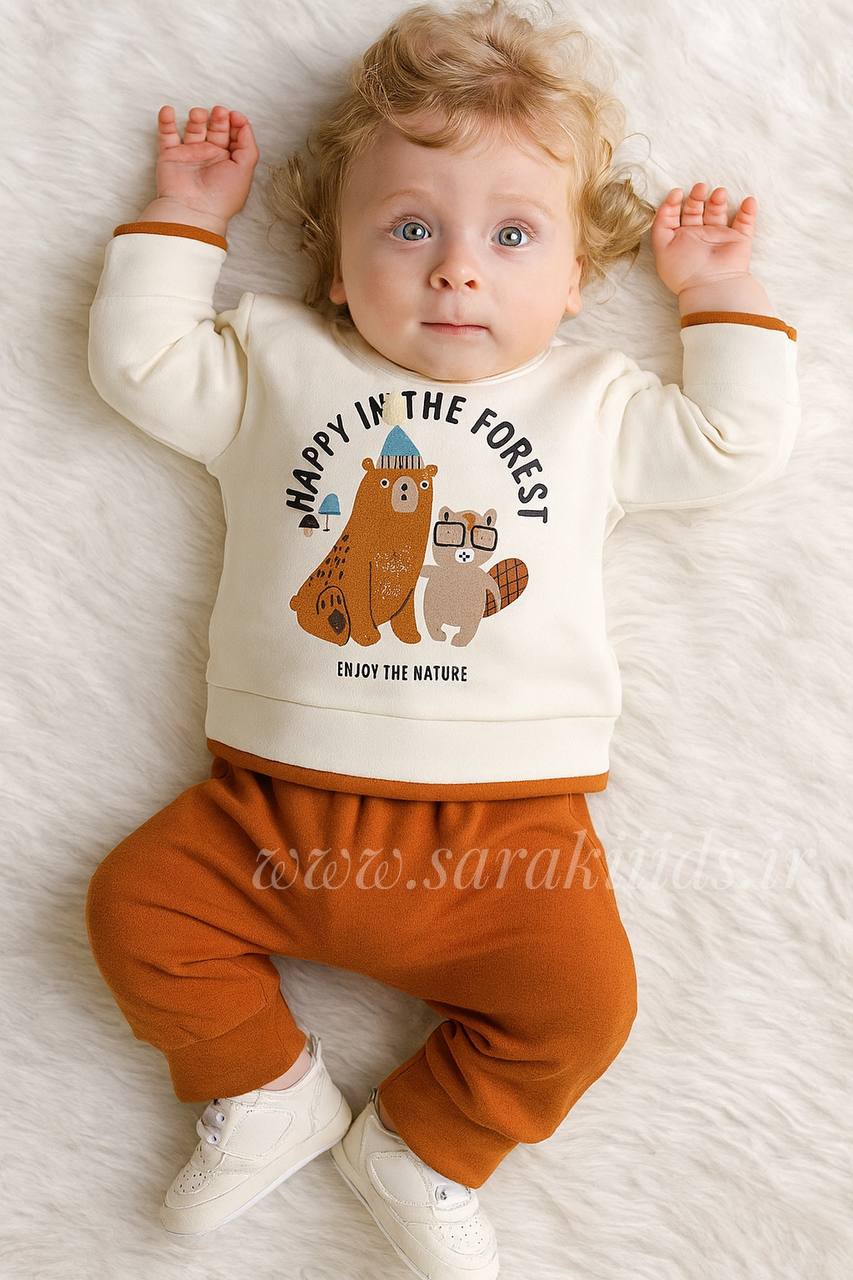 SK24326.آجرئ بلوز و شلوار نخ پنبه اسپرت خرس و سنجاب😇 - Image 1