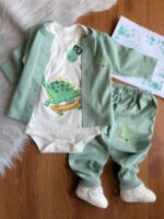 سه تکه نخ پنبه اسپرت 🥳طرح دایناسور سبز - Image 3