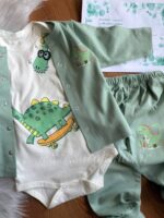 سه تکه نخ پنبه اسپرت 🥳طرح دایناسور سبز - Image 2