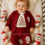 سه تکه نخ پنبه اسپرت 🥳طرح پنگوئن قرمز