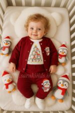 سه تکه نخ پنبه اسپرت 🥳طرح پنگوئن قرمز