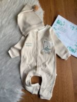 سرهمی به همراه کلاه نوزادی پسرانه طرح خرس (فاق بازشو) - Image 3