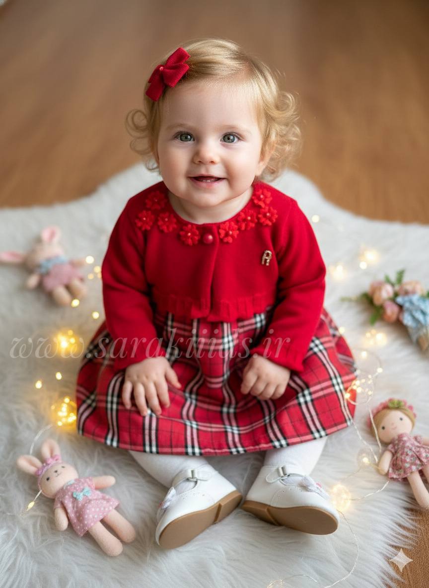 SK57196.قرمز سارافون با بافت دخترانه - Image 1