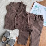 جلیقه و شلوار پسرانه رنگ قهوه‌ای