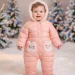 سرهمی زمستانی نوزادی مدل گربه‌ای با خز نرم – صورتی ملایم