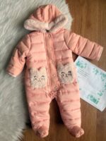 سرهمی زمستانی نوزادی مدل گربه‌ای با خز نرم – صورتی ملایم - Image 3