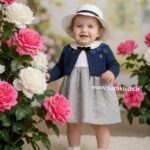 سه تیکه سارافون با ژاکت بافت و کلاه دخترانه