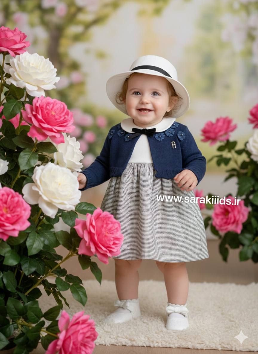 SK68827 سه تیکه سارافون با ژاکت بافت و کلاه دخترانه - Image 1