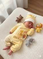 سرهمی نوزادی نخ پنبه طرح zooهمراه با کلاه
