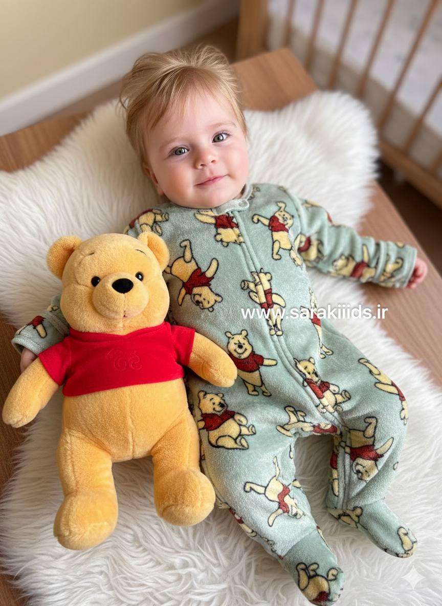 SK67862 سرهمی نوزادی خزدار وارداتی طرح پو - Image 1