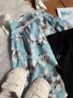 تاب ابی گل سفید با شلوارک پارچه ای مشکی - Image 3