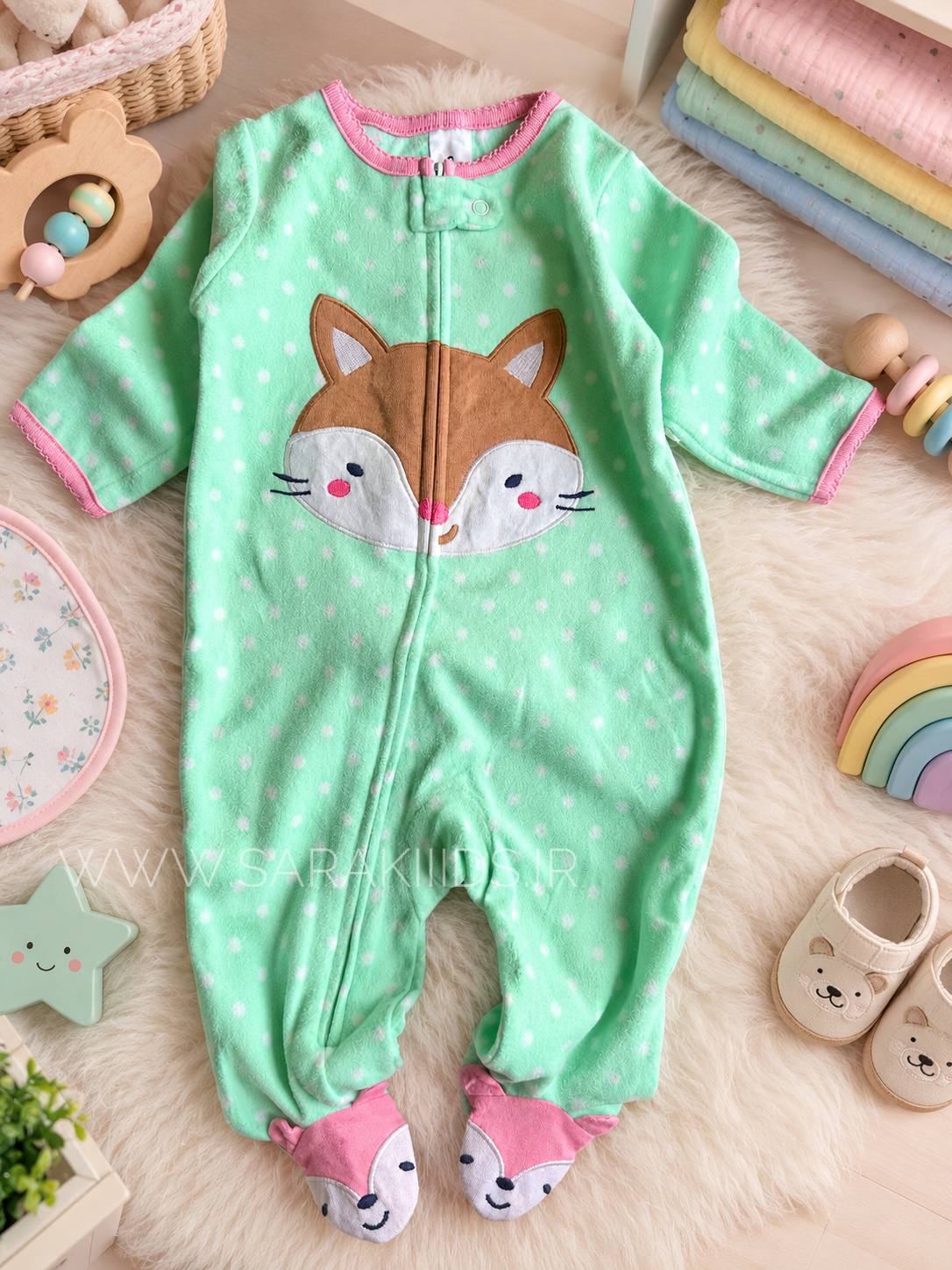 SK47358 سرهمی فوتر دخترانه وارداتی طرح روباه سبز - Image 1