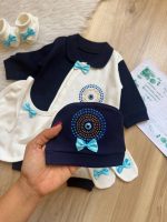 ست بیمارستانی نوزادی پنج تکه طرح جذاب چشمنظر (دو رنگ سورمه ای) - تصویر 3